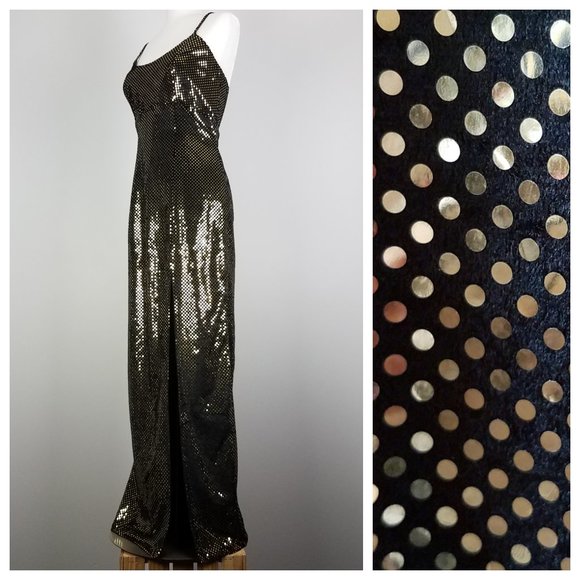 90's Vintage Velveteen Gold Confetti Sequin Evening Gown by J Reynolds Designs - Picture 1 of 11